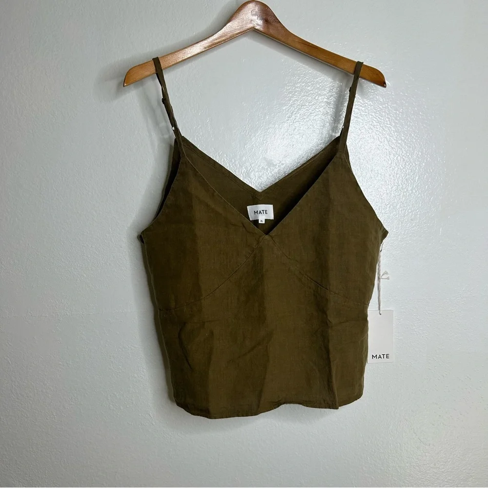 NWT MATE The Label 100% Linen Camisole Tank Top Green Size XL